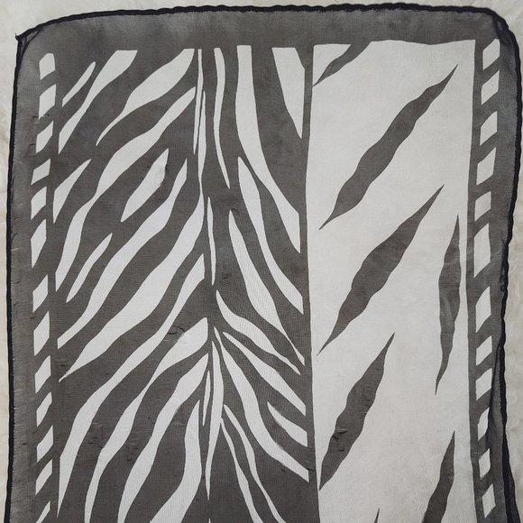 LIZ CLAIBORNE Vintage Sheer Scarf for Neck, Purse, Headband (Black/White) - Picture 9 of 9